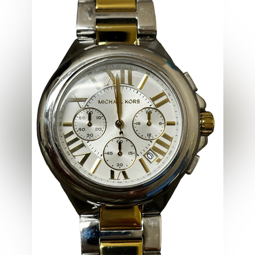 Michael Kors Mk5653 Camille Two Toned Gold and Silver Chronograph Watch